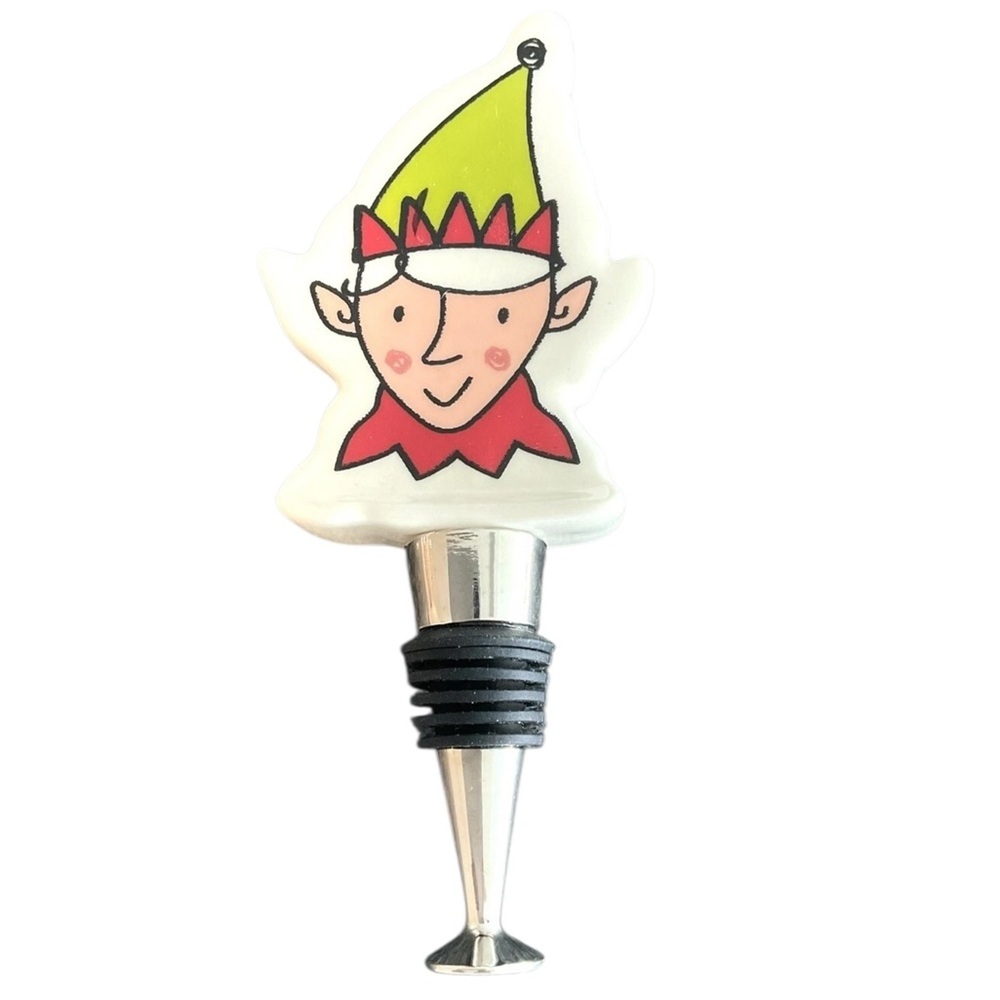 Christmas Elf Ceramic Wine Bottle Stopper Holiday Bar Accessory NEW